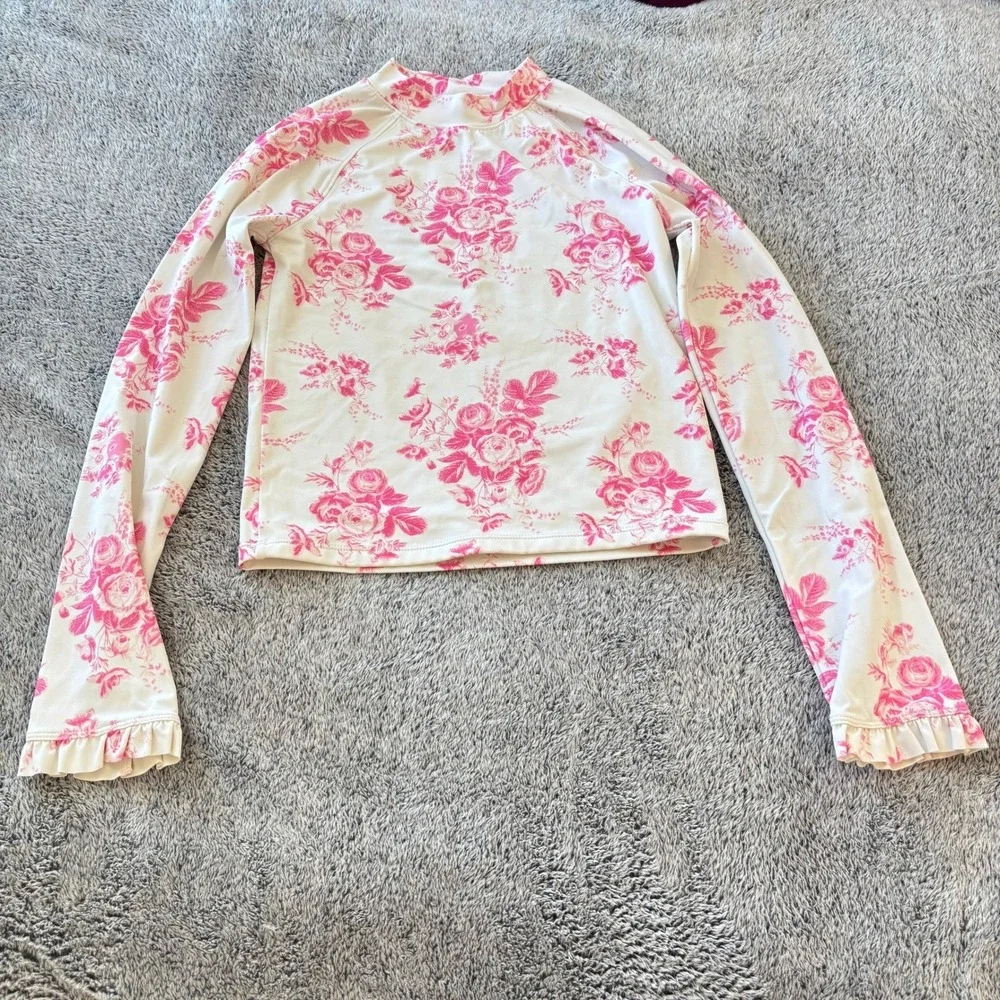 Janie and Jack Girls Pink Floral Rash Guard Swim Top Size 12 Beachy Boho 19854